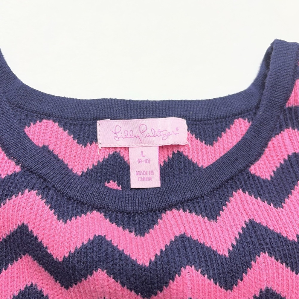 Lilly Pulitzer Santana Sweater Dress Girls L 8-10 Chevron Pink Navy Barbie Glam - Picture 2 of 6